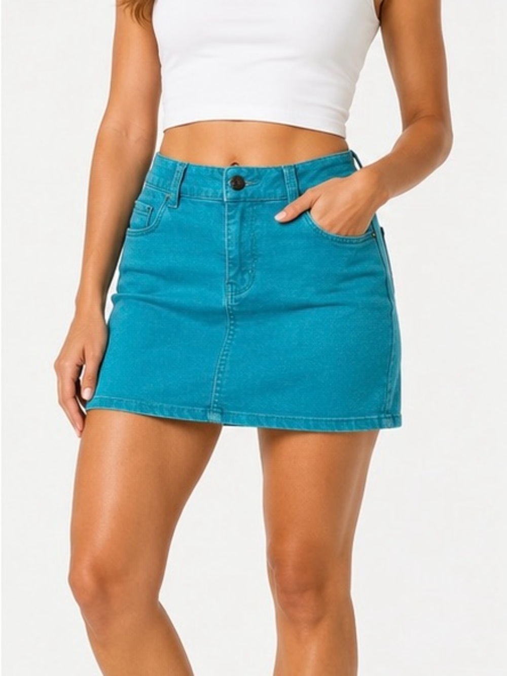 Denver Hayes Teal Blue Pull-On Skirt | Size 16 | 98% Cotton 2% Spandex